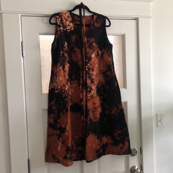 Black Desert Hand Dyed Linen Tent Dress with Pockets Tie Belt Small Batch Dye - Picture 3 of 10